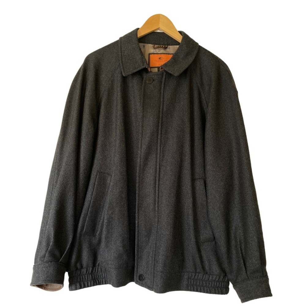 Bullock & Jones Gray Wool Silk Cashmere Herringbone Tweed and Leather Jacket